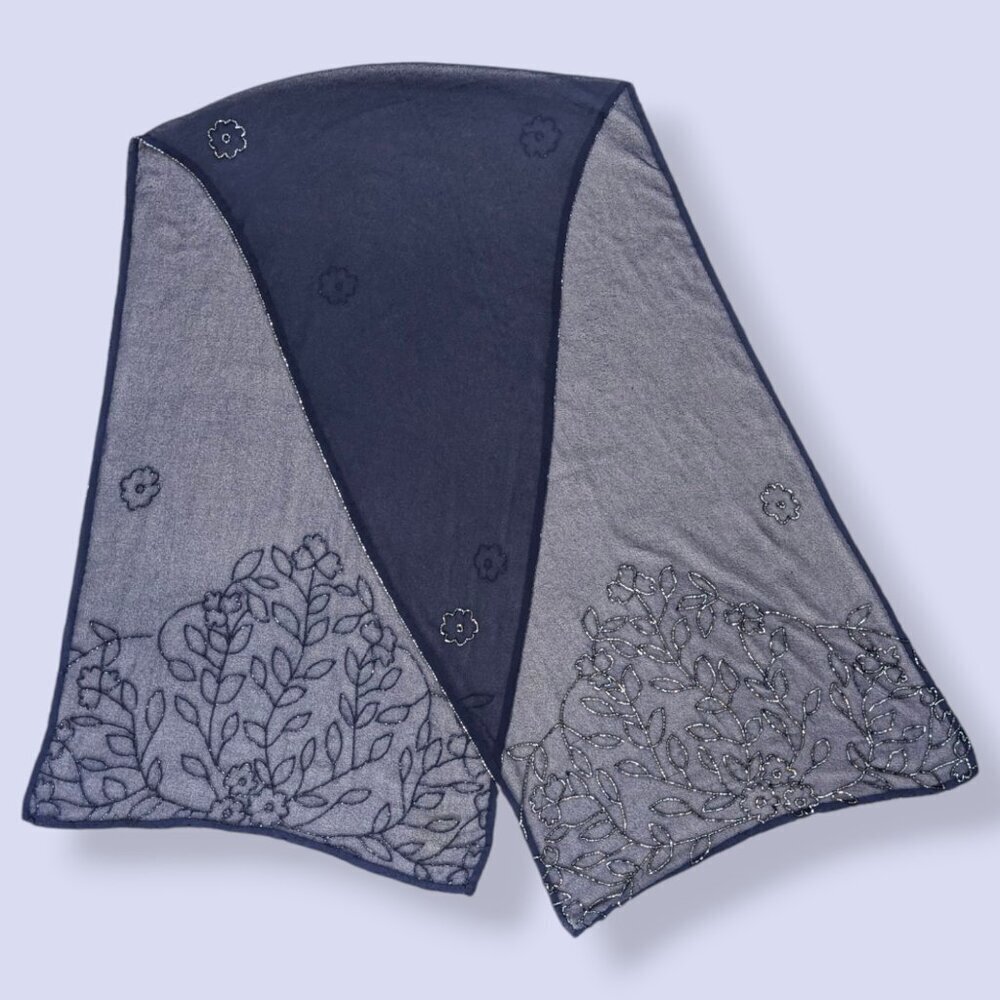 Navy Blue Sheer Beaded Scarf
